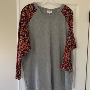 LuLaRoe Randy gray with floral sleeves EUC